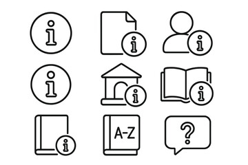 Fototapete - Information and help line icon set. For instruction, user guide, manual, reference book, and dictionary. Vector icons for support, FAQ, and info center in a linear style.