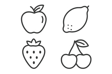 Fototapete - Fruit line icon collection. Vector symbols of apple, lemon, strawberry, and cherry. Minimalist outline style for healthy food concepts, diet, web design, or app interface. Editable stroke.