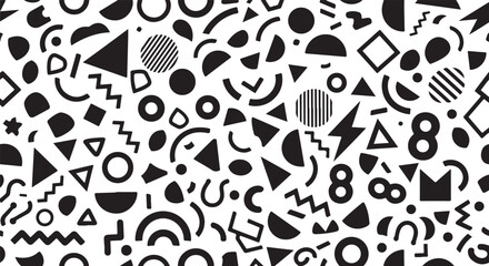Poster - Abstract black and white geometric shapes pattern isolated on transparent background