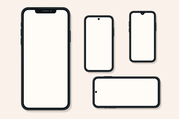 Aufkleber - Flat lay smartphone mockup set of unbranded mobile phone screens, blank display templates, modern device frames for UI design, app presentation, responsive preview vector illustration