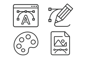 Aufkleber - Vector graphic design icon set. Linear symbols for digital illustration, web design, and creative process. Editable stroke icons of typography, drawing, and color.
