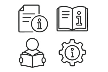 Poster - Information icon set. User manual, guide, and support icons. Vector line icons for help, faq, and instructions. Technical documentation and settings symbol collection.