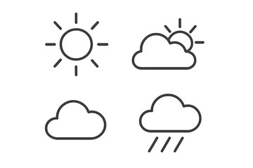 Fototapete - Weather forecast icon set. Sun, cloud, and rain icons. Meteorology outline symbol collection for web and mobile app UI. Simple linear climate pictograms. Vector illustration.