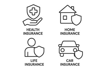 Poster - Insurance icon set. Health, car, home, and life insurance concepts. Protection and safety symbols for policy coverage. Vector line icons for web and app finance design.