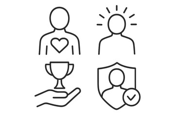 Poster - Core values line icon set. Business ethics and soft skills. Icons for integrity, creativity, achievement, and security. Vector character traits illustration.