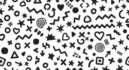 Poster - Collection of hand drawn black and white doodle shapes isolated on transparent background