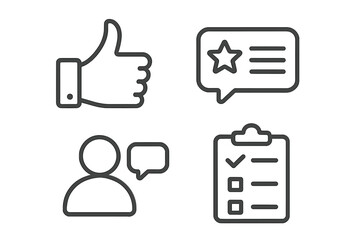 Poster - Feedback and review line icon set. User opinion, survey, and customer satisfaction concept. Thumbs up like, star rating, comment, and checklist vector icons for web and UI.