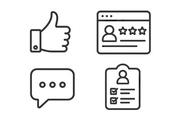 Poster - Feedback and review line icon set. Customer satisfaction, survey, and rating symbols. Thumbs up like, comment bubble, and user opinion poll for social media concept.