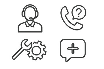 Poster - Support and help line icons set. Customer service and technical assistance outline icon collection. Vector symbols for contact us, call center, faq and online hotline.