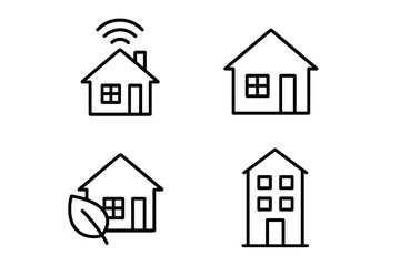 Fototapete - House line icon collection. Smart home, eco house, and apartment building symbols. Real estate property thin line pictogram set. For web, mobile, and infographic design.