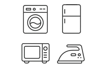 Fototapete - Household appliances vector icon set. Thin line style symbols for home electronics. Washing machine, refrigerator, microwave, and iron icons for web and mobile apps.