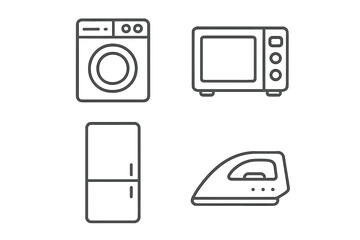 Poster - Thin line icons of home appliances. Vector set including washing machine, laundry, microwave oven, refrigerator and iron. Household electronics symbol collection.