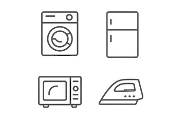 Poster - Household appliances line icon set. Vector collection of simple home electronics symbols. Washing machine, refrigerator, microwave, iron. Outline pictogram for web and app.