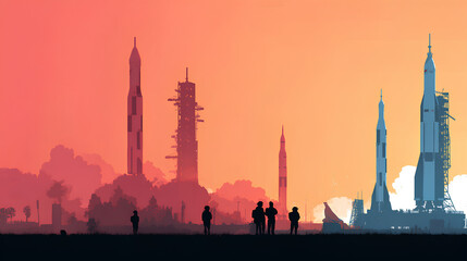 colored background with 2D rocket theme