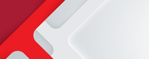 Poster - Red and white abstract paper background with geometric shapes and modern design elements