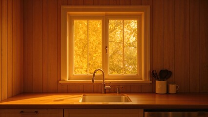 Poster - A luminous room bathed in sunlight with a yellow window frame