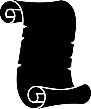 Scroll Icon Silhouette in Black, Vintage Paper Scroll Design