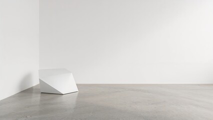 Poster - Empty space featuring a white sculptural element on a concrete ground, contemporary design concept. Render photo