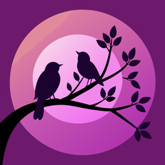 silhouetted birds tree branch