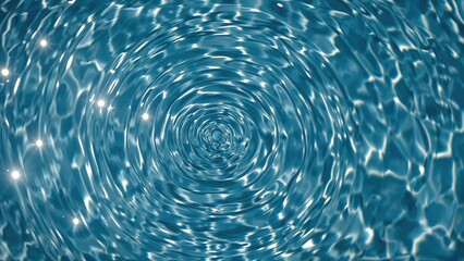Poster - Top-down perspective of blue circular water patterns and pool light reflections