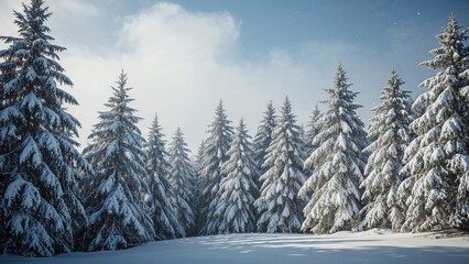 Poster - Winter snowfall blanketing a beautiful pine forest