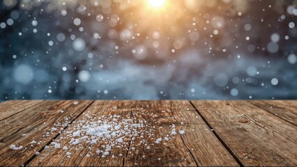 Poster - winter scene featuring snow-covered wood and a glowing evening sky