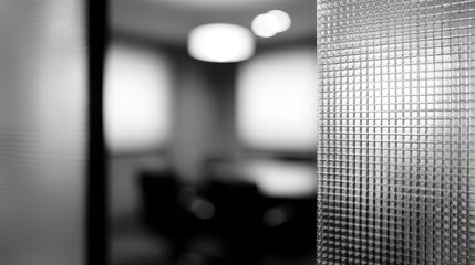 Aufkleber - Abstract monochrome light pattern of mosaic wall with bokeh effect on glass door or window in a blurred secret meeting room. Ideal modern concept for wallpaper, texture, architecture or background use