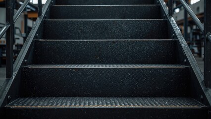 Poster - Durable checkered steel stairs designed for heavy-duty factory use