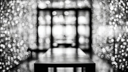 Aufkleber - Abstract monochrome light pattern of mosaic wall with bokeh effect on glass door or window in a blurred secret meeting room. Ideal modern concept for wallpaper, texture, architecture or background use