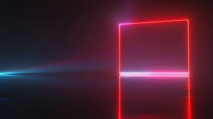 Aufkleber - Futuristic geometric neon showcase scene with glowing lines and abstract shapes in empty digital space, ideal for product display, virtual background, technology banner, or sci-fi concept environment
