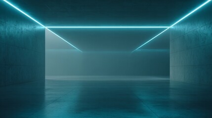 Aufkleber - Futuristic geometric neon showcase scene with glowing lines and abstract shapes in empty digital space, ideal for product display, virtual background, technology banner, or sci-fi concept environment
