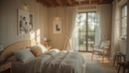 Poster - blurred abstract bedroom interior as a background