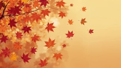 Wall Mural - Illustrated anime-style flying autumn leaves with a fall-themed background