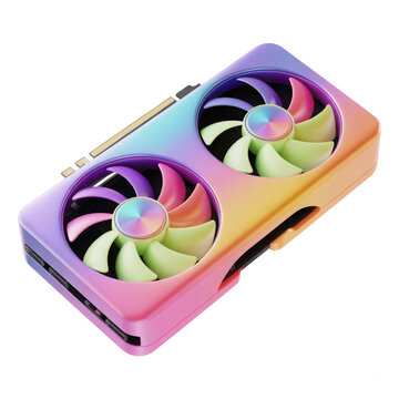 Modern rgb gaming graphics card with dual fans isolated on transparent background