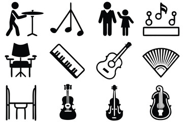 Aufkleber - Grid of Sixteen Distinct Black Silhouette Icons for Design and Creative Projects