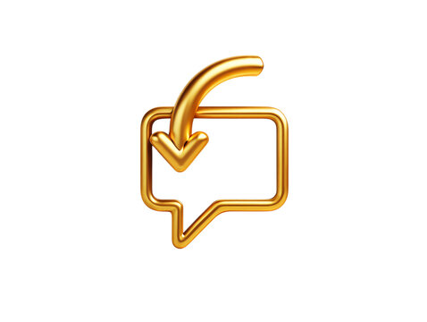 Golden download message icon with arrow on transparent background