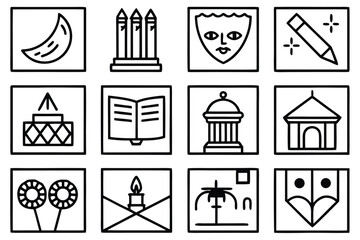 Aufkleber - Grid of Twelve Minimalist Icons Representing Various Concepts and Ideas in Simple Style