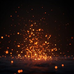Poster - Abstract particle explosion with shimmering golden light on a dark background creates dynamic