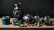 © UmaimaGFX - Collection of industrial pump parts and components arranged on a wooden surface
