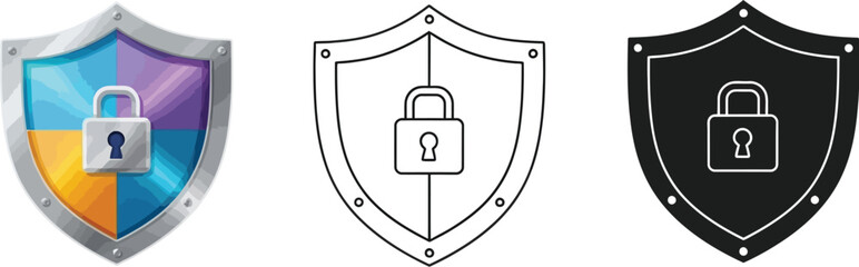 Fototapete - Security shield icon set vector illustration for data protection and cybersecurity