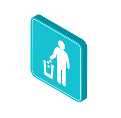 Poster - Isometric Icon: Person Disposing of Waste in Teal Recycling Bin