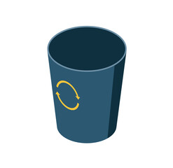 Poster - Isometric Dark Blue Recycling Bin Icon; Simple, Clean Design, Minimalist Style