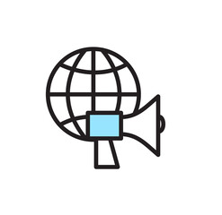 Poster - Global Announcement: Modern Flat Icon Design, Bold Outline Style, Clear Message Concept