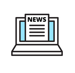 Poster - Online News Article on Laptop Screen: Modern Flat Icon Design
