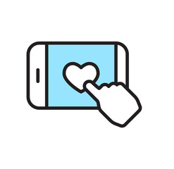 Poster - Smartphone Screen Touching Heart Icon:  Modern Flat Design, Positive Mood, Digital Love Concept