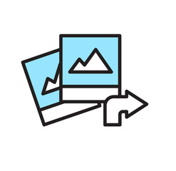 Fototapete - Modern Flat Icon:  Image Transfer, Data Sharing, Right Arrow, Blue, Minimalist Design