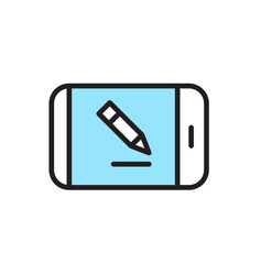 Poster - Mobile App Design:  Clean Minimalist Icon of Pencil on Light Blue Screen.
