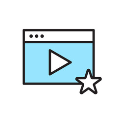 Fototapete - Modern Website Video Player Icon:  Light Blue, Play Button, Star Rating, User Interface Design Element.