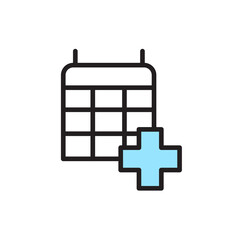 Poster - Add Event to Calendar: Modern Flat Icon Design, Blue Plus Sign, Clean Minimalist Style