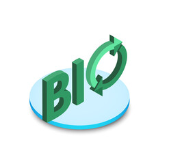Poster - Isometric 3D Bio Tech Logo Design with Circular Green Arrow, Modern and Clean Style.